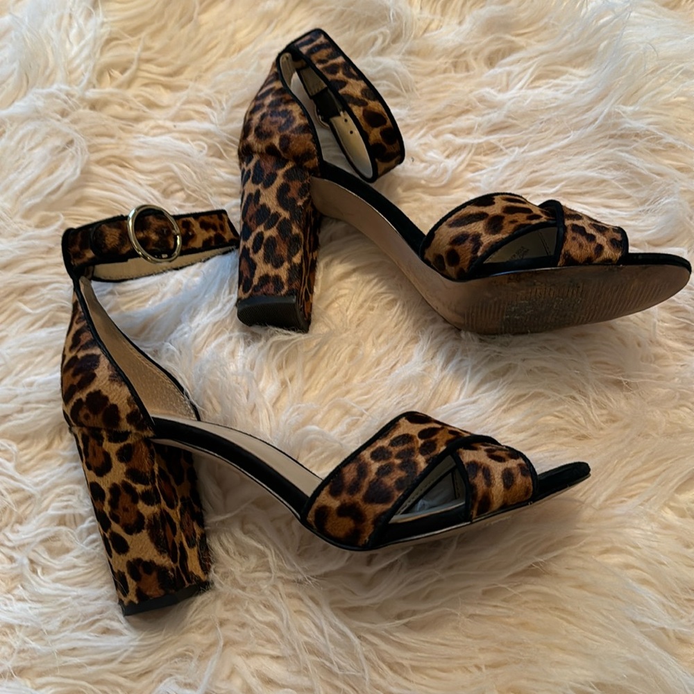 Leopard print chunk ankle strap heel